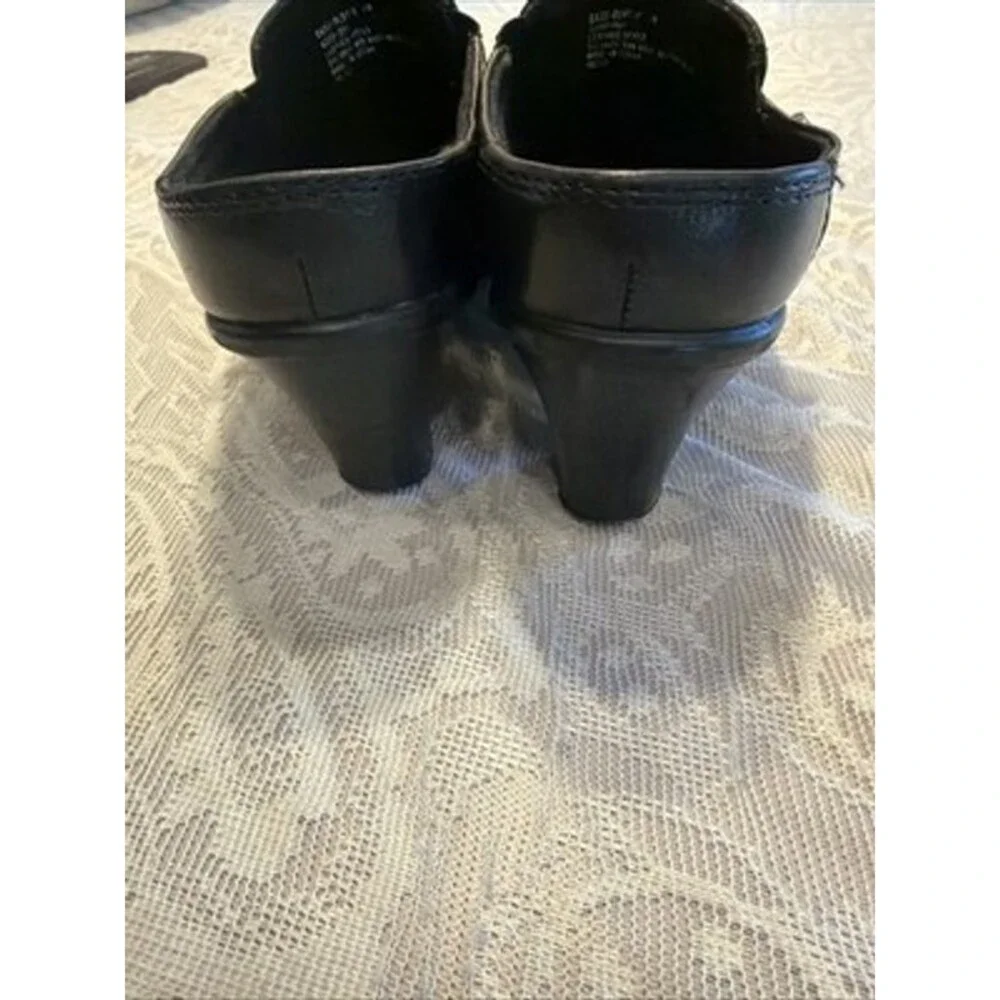 Bass Black Leather Bertie Cushion Step Boston Mules Clogs, 7M Classic Comfort